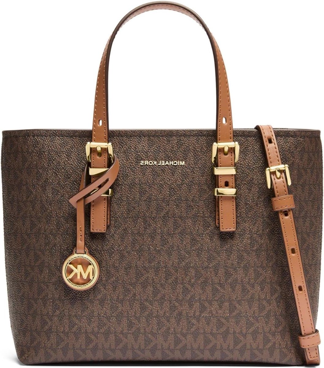 Schoudertas Dames - Crossbody Tas - Dagelijks Gebruik - Signatuur Logo Canvas - 27 x 8 x 19 cm - Bruin