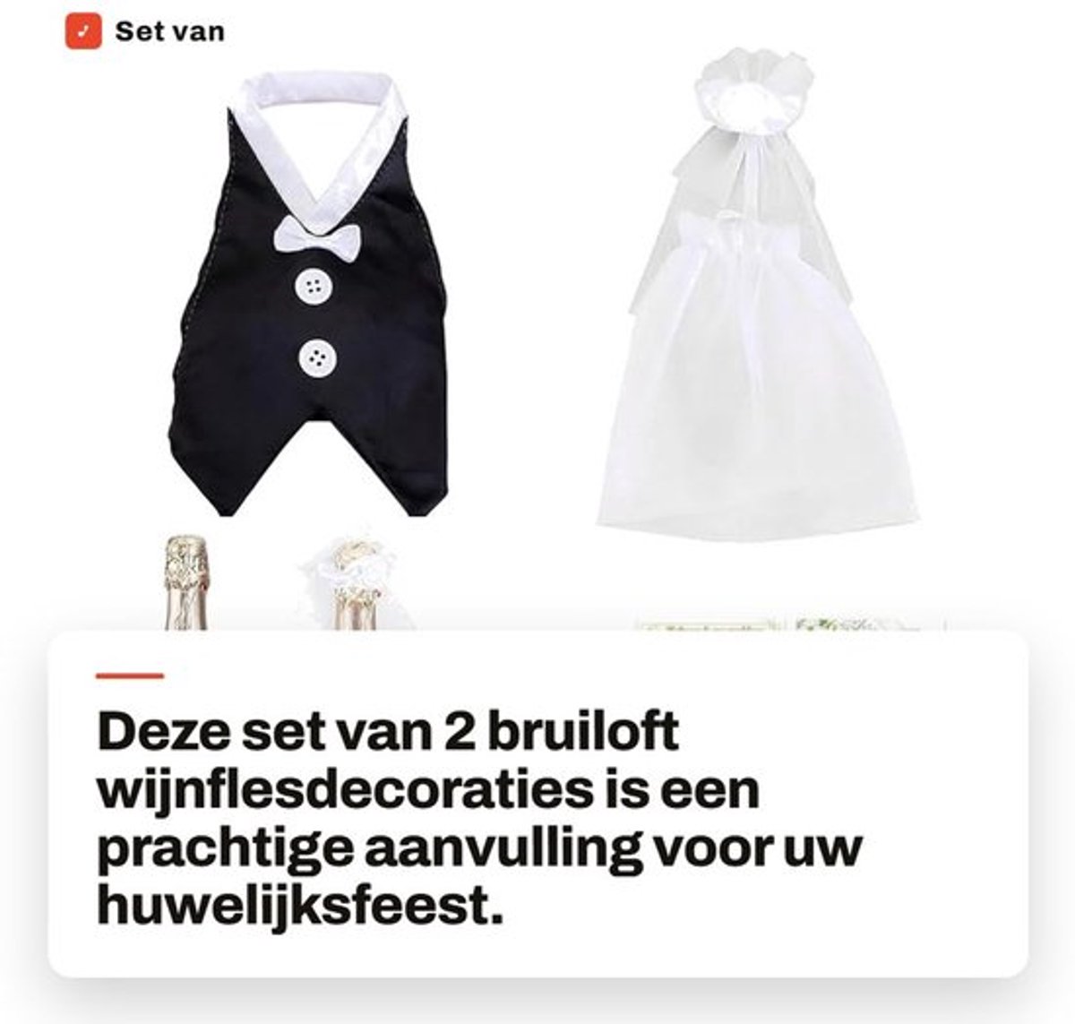 Wijnflesdecoratie 2 Stuks - Bruiloft Tafeldecoratie - Huwelijkscadeaus - Wijnfleshoes - Polyester/Tule - Inclusief 12 Stickers - Flesdecoratie
