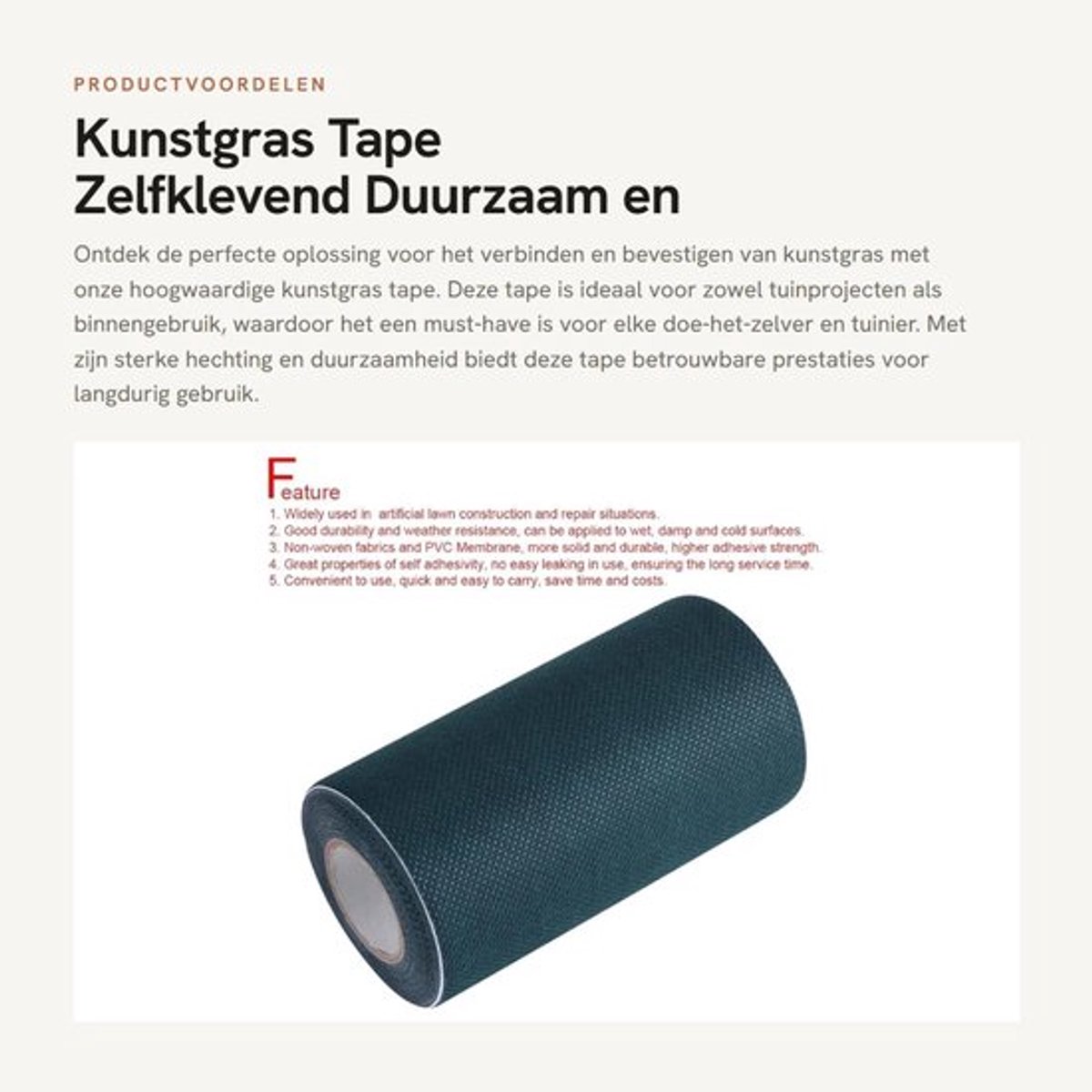 Grasband 5 m x 15 cm - Zelfklevend - Kunstgras - Verbindingstape - Hoge hechting - Duurzaam en betrouwbaar - Grasverbinding