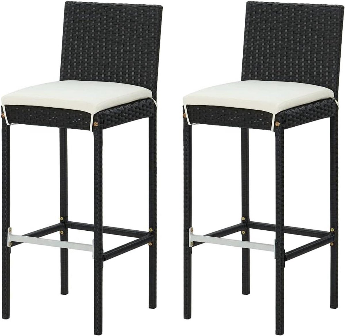 Tuinbarkruk Set - Buitenkruk Polyrotan - Ontspannen Buiten - UV-bestendig Vlechtwerk - 40 x 44 x 108 cm - Zwart