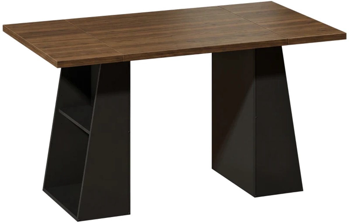 Bureau met 4 Open Opbergvakken - Industrieel Computerbureau - Grote Kantoortafel - Werktafel - Bureautafel - Desk - 140 x 78 x 75 cm - Bruin/Zwart