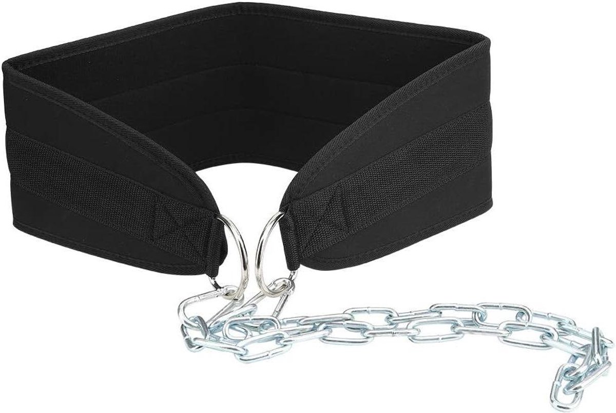 Dip Belt - Gewichthefriem Fitnessriem - Kracht Training - Verstelbare Stalen Ketting - 92 cm - Zwart
