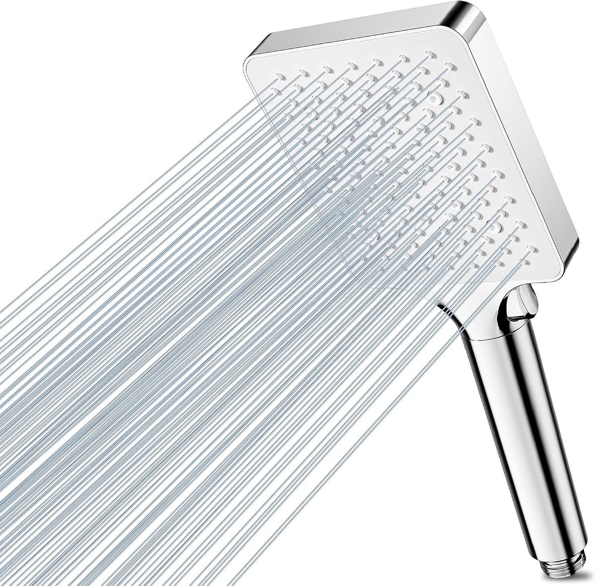Regendouche deluxe - Chroom - Grote vierkante douchekop - ABS materiaal - Handdouche met 6 straalsoorten en waterbesparing