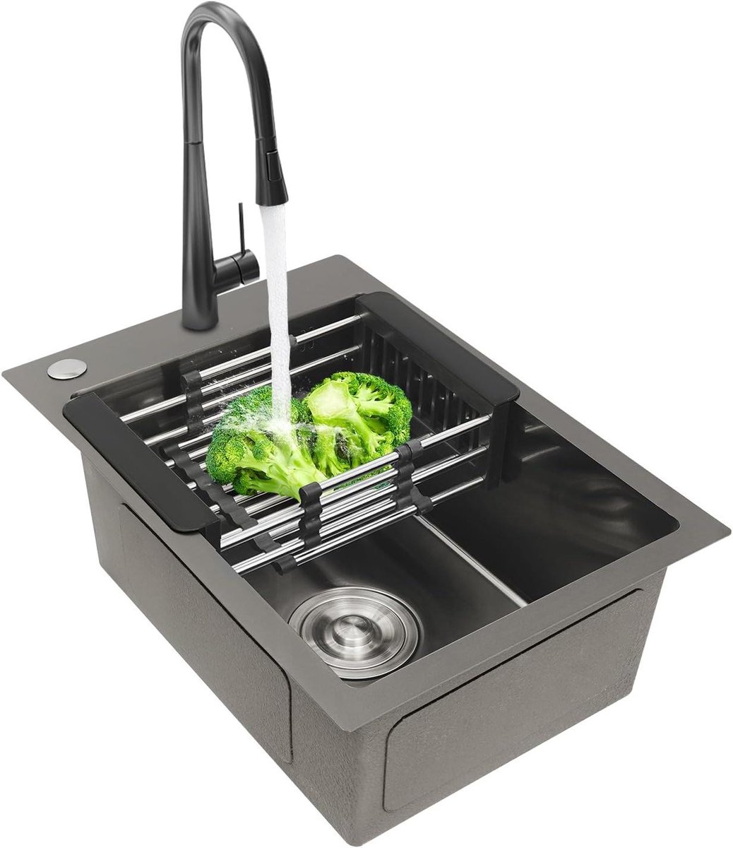 Keuken Zink - Spoelbak Bar - Afwassen Groenten - Roestvrij Staal - 50 x 35 cm - Zwart