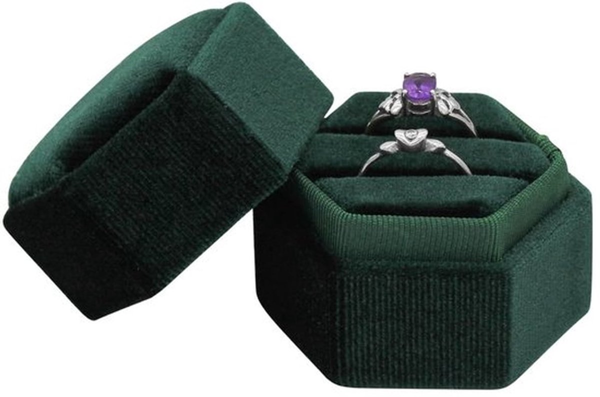 Ringdoos Hexagonaal - Huwelijksringdoos - Sieradenhouder met 2 Slots - Opbergdoos voor Aanzoek - Hoogwaardige Velvet - Afmetingen 5 x 4.2 x 4 cm - Sieraaddoos
