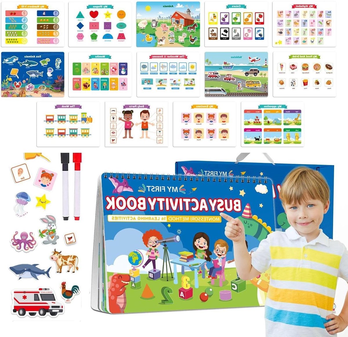 Druk Boek Kinderen - Educatief Leerboek - Reisvermaak - Interactieve Leeractiviteiten - 29 x 21.5 x 3 cm - Veelkleurig