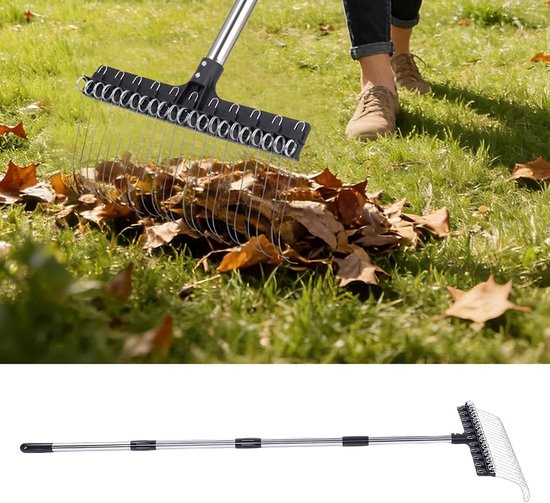 Ergonomische Tuinhark met 22 Verstevigde Tandjes en 5.2FT Verstelbare Lange Handgreep voor Bladeren, Mulch en Gravel — afbeelding 2