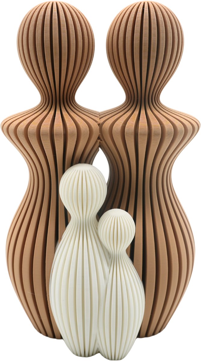Familie beeldjes – Mama & mama met 2 kinderen - Bruin, Mokka en Wit - 3d geprint - Modern decoratief beeld - Cadeau voor familie/ koppel - Decoratief cadeau - 25CM