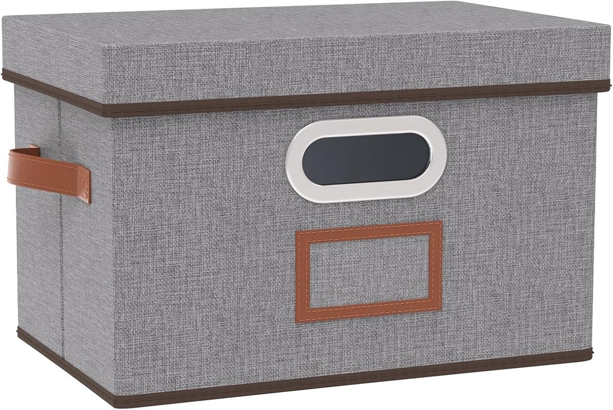 Vouwbare Opbergdoos voor Kleding, Decoratieve Mand met Deksel en Handvat, 38 x 25 x 25 cm, Grijs, Ideaal voor Organisatie en Opslag van Kleding en Accessoires