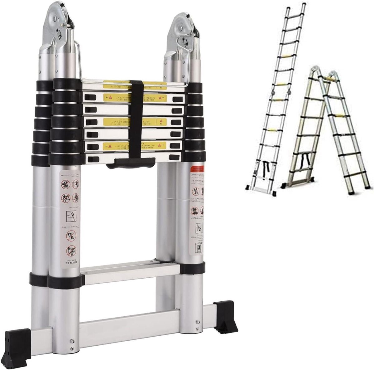 Telescopische Ladder - Opvouwbare Ladder Schuifladder - Huishoudelijke Klussen - Veiligheid Vergrendelingspinnen - 5 Meter - Zilver Zwart