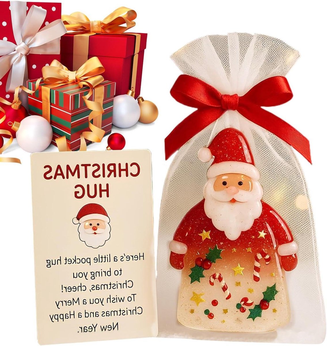 Kerstkaarten Set - Kerstman Kaarten - Vrolijke Groeten - Acryl Kerstman Figuur - 9 x 6 cm - Kerstkleuren
