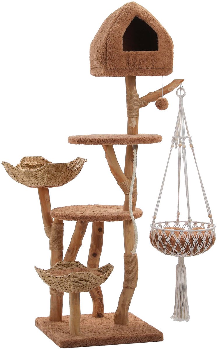 Kattenu PureWood Deluxe Bruin - Houten krabpaal boomstam - krabpaal hout voor katten - krabpaal hout design