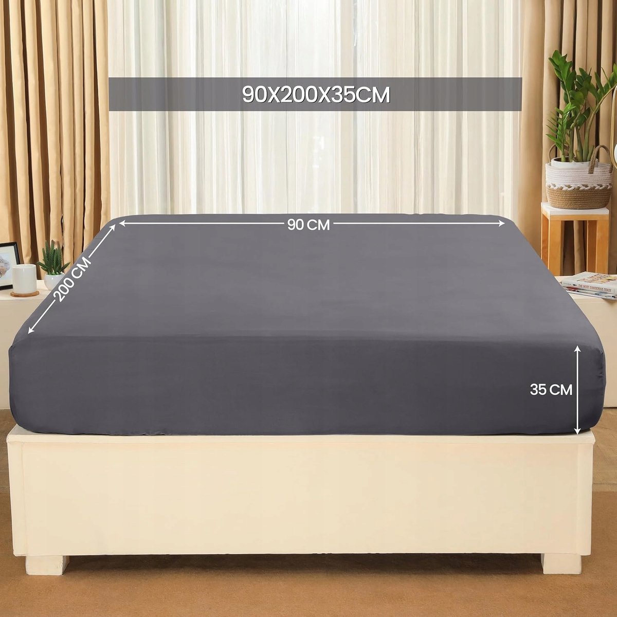 Hoeslaken met elastiek 90x200 cm - Zacht microvezel - Grijs