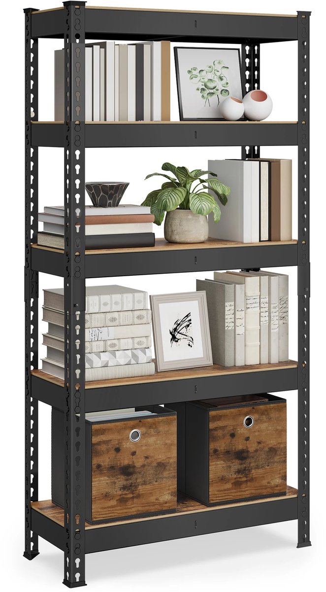 ITRONIQ Opbergrek 150 x 75 x 30 cm - Stellingkast Met 5 Verstelbare Planken - Draagkracht 875 kg - Metaal en MDF - Zwart