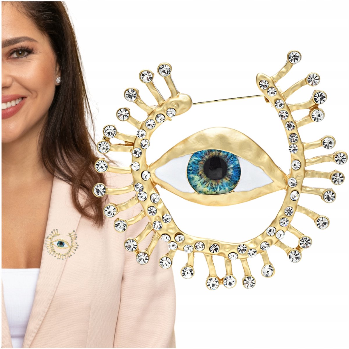 Gouden Oog Brosch met Zirkoonstenen - Elegante Damesaccessoire