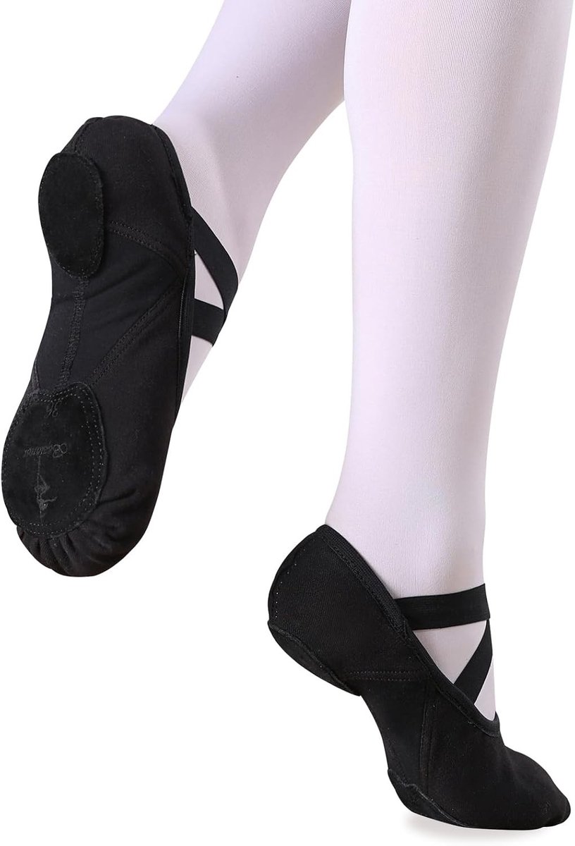 Elegante Zwarte Balletschoenen voor Meisjes, Hoog Elastisch, Gesplitste Zool, Dansschoenen voor Peuters en Kinderen, Maat 13 UK