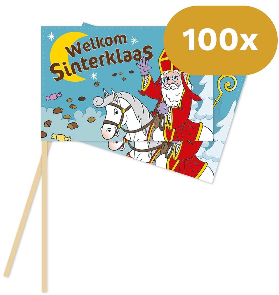 100x Sinterklaas Zwaaivlaggetjes 20x30cm - Papieren Vlaggetjes voor de Intocht - Zwaaien & Versieren