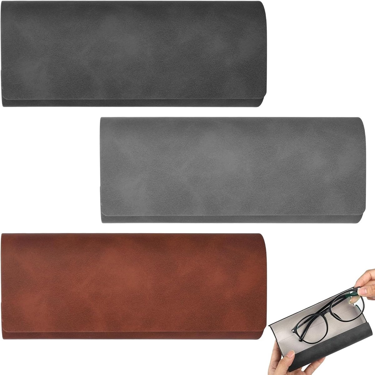 Driedelige Hard Case voor Zonnebrillen en Leesbrillen - Draagbare Hardshell met Magnetische Sluiting - Geschikt voor Alle Soorten Brillen voor Vrouwen en Mannen
