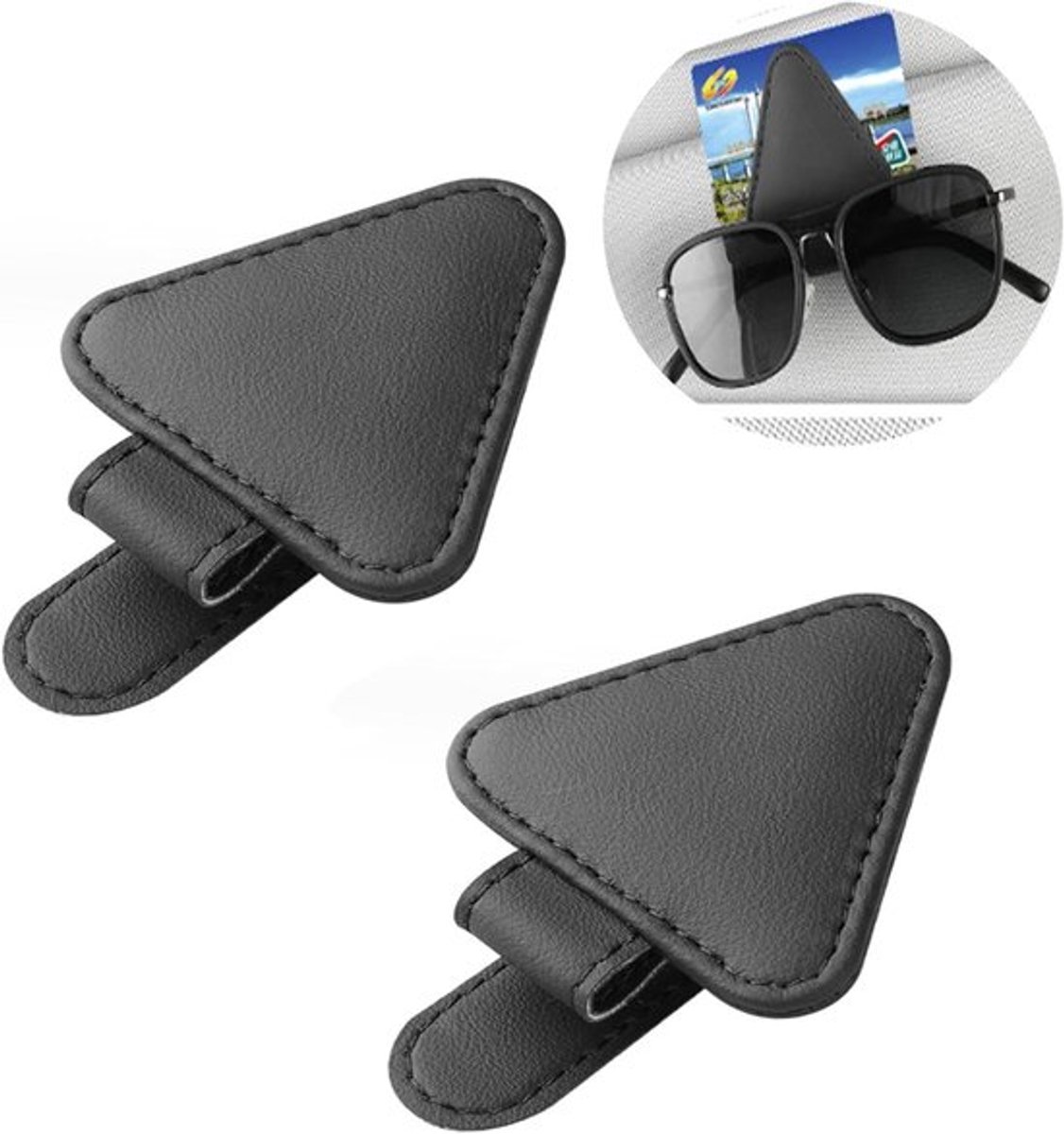 Brilhouder - Zonnebrilhouder Auto - Zelfklevend - Magnetische Brilhouder - Opbergclip voor Kaarten - Hoogwaardige Lederen Afwerking