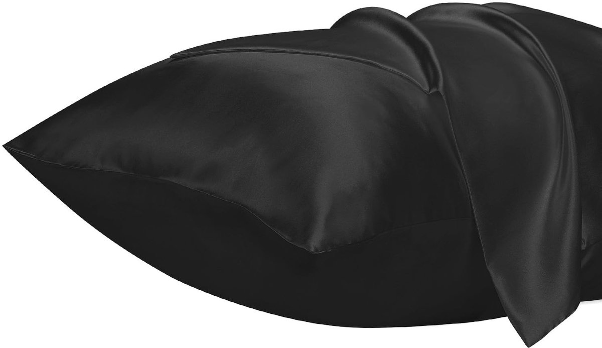 Set van 2 Satin Kussenhoezen 40x80 cm, Zwart, Oeko-TEX gecertificeerd