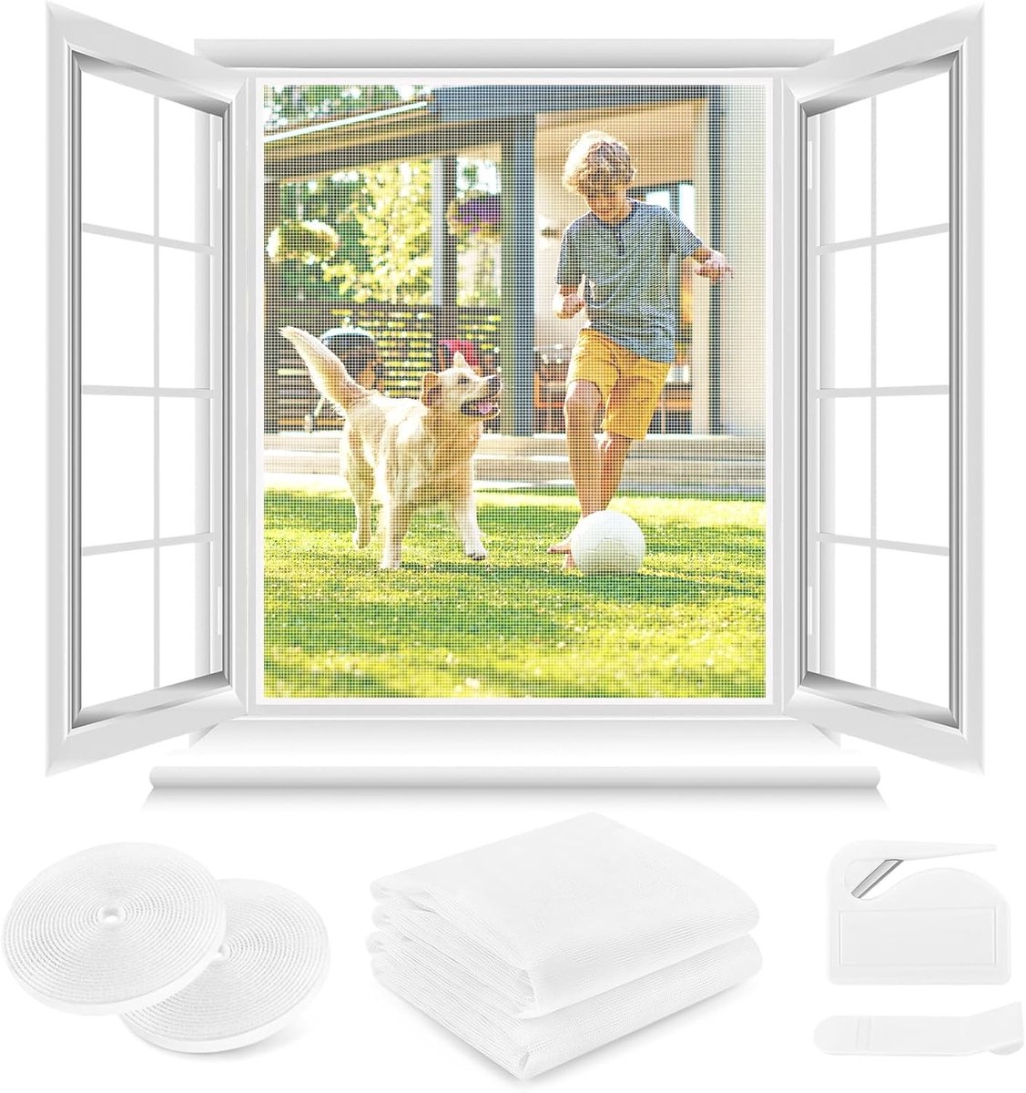 Horrengaas met klittenband - Wit - 150 x 250 cm - Polyester Verdikt Net - Insectenbescherming voor Ramen