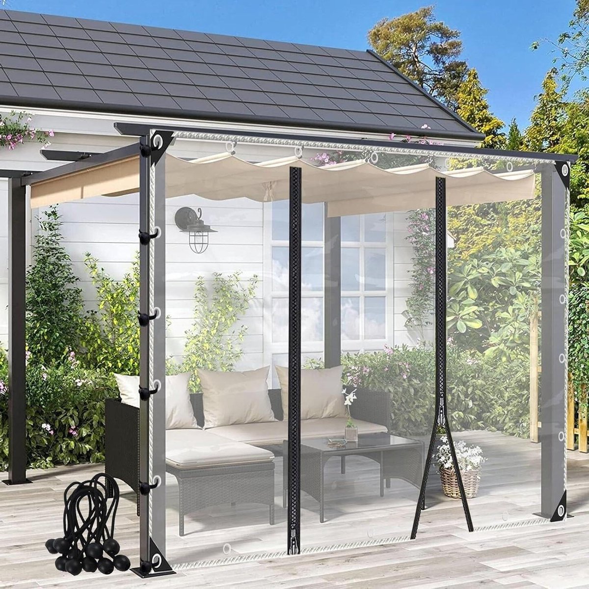 Transparante Buitengordijnen - Zeil Gordijn - Terras Beschermen - Met Ritsen - 6 x 25 m - Transparant
