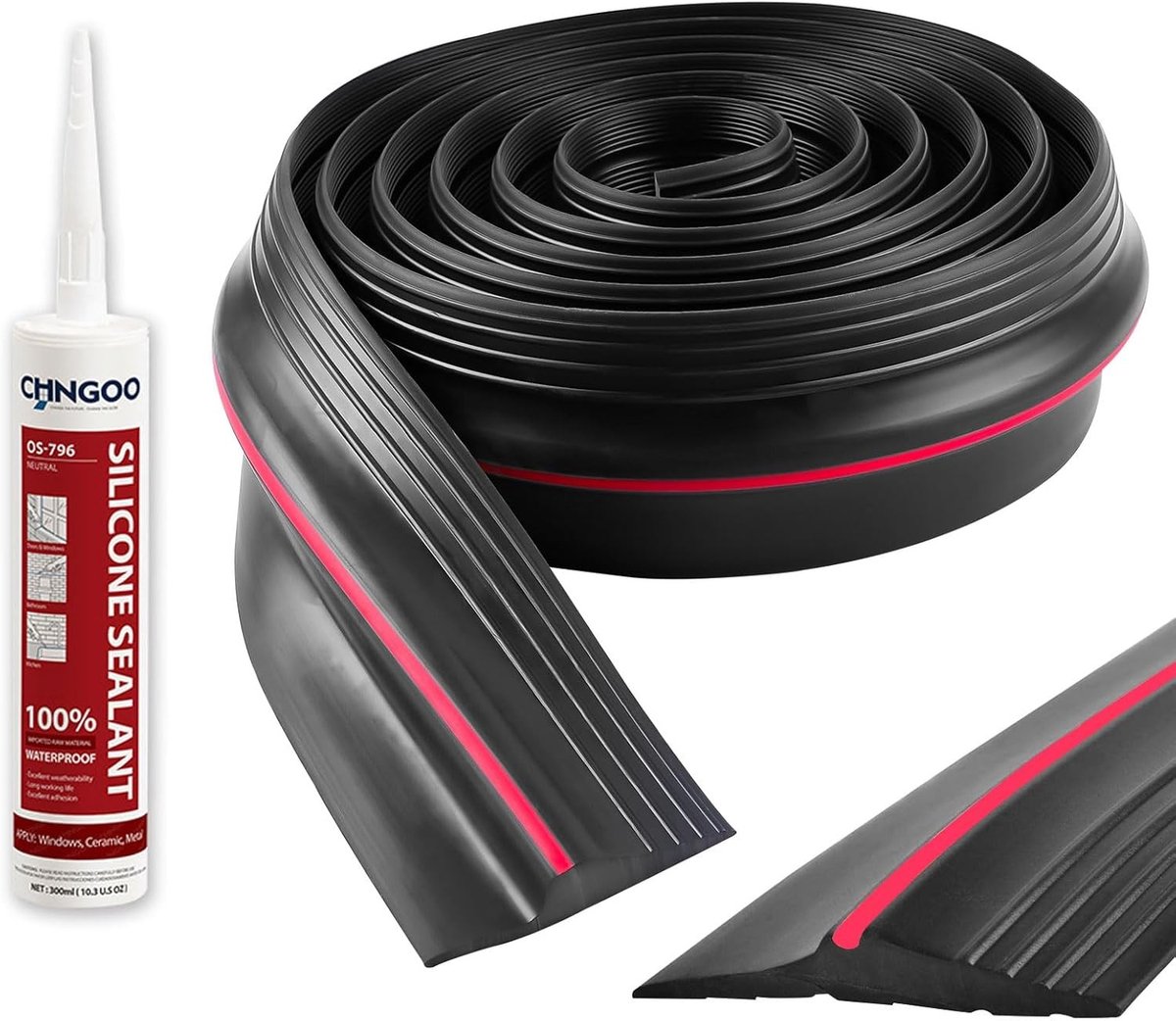 Rubber afdichting voor garagedeuren, 3 m x 16 mm, met zelfklevende strip | Drempelafdichting voor water- en winddichtheid, eenvoudig te installeren en duurzaam