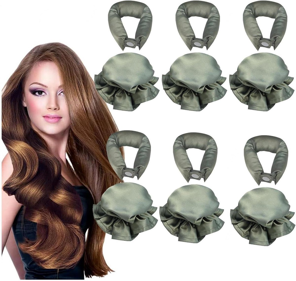 Heatless Krultang Set - Overnight Krullers - Haar Stijlen - Hittevrij Volume - 6 stuks - Groen