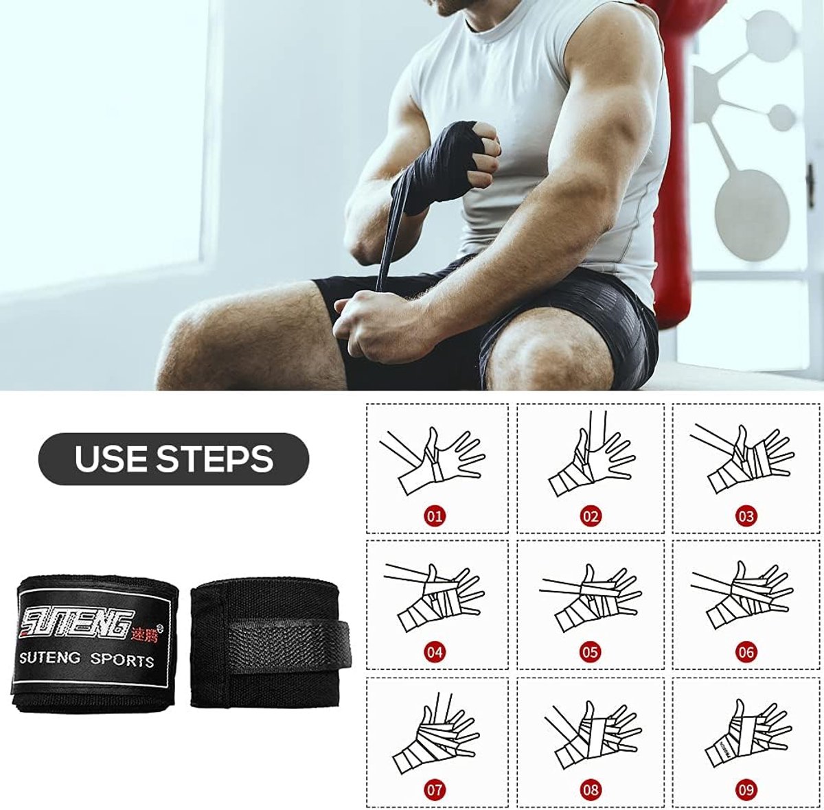 Boksbandages Binnenhandschoenen - Polssteunbanden Elastisch - Sport Bescherming - Zacht Ademend Katoen - 3.5 Meter - Blauw