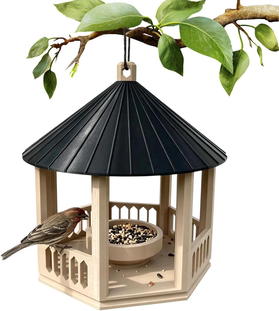 Vogelvoederhuisje Buiten - Voederhuis Gazebo - Vogels Voeren - Zeshoekig Prieel Design - 18.5 x 18.5 x 20 cm