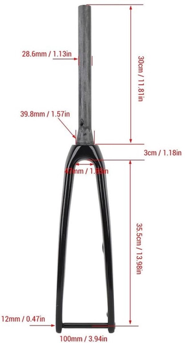 Wegvork Trillingsabsorptie - Fietsvoorvork - Koolstofvezel 3K T800 - 100x12 Mm Steekas - 1-1/8 Inch Diameter - 45 Mm Offset