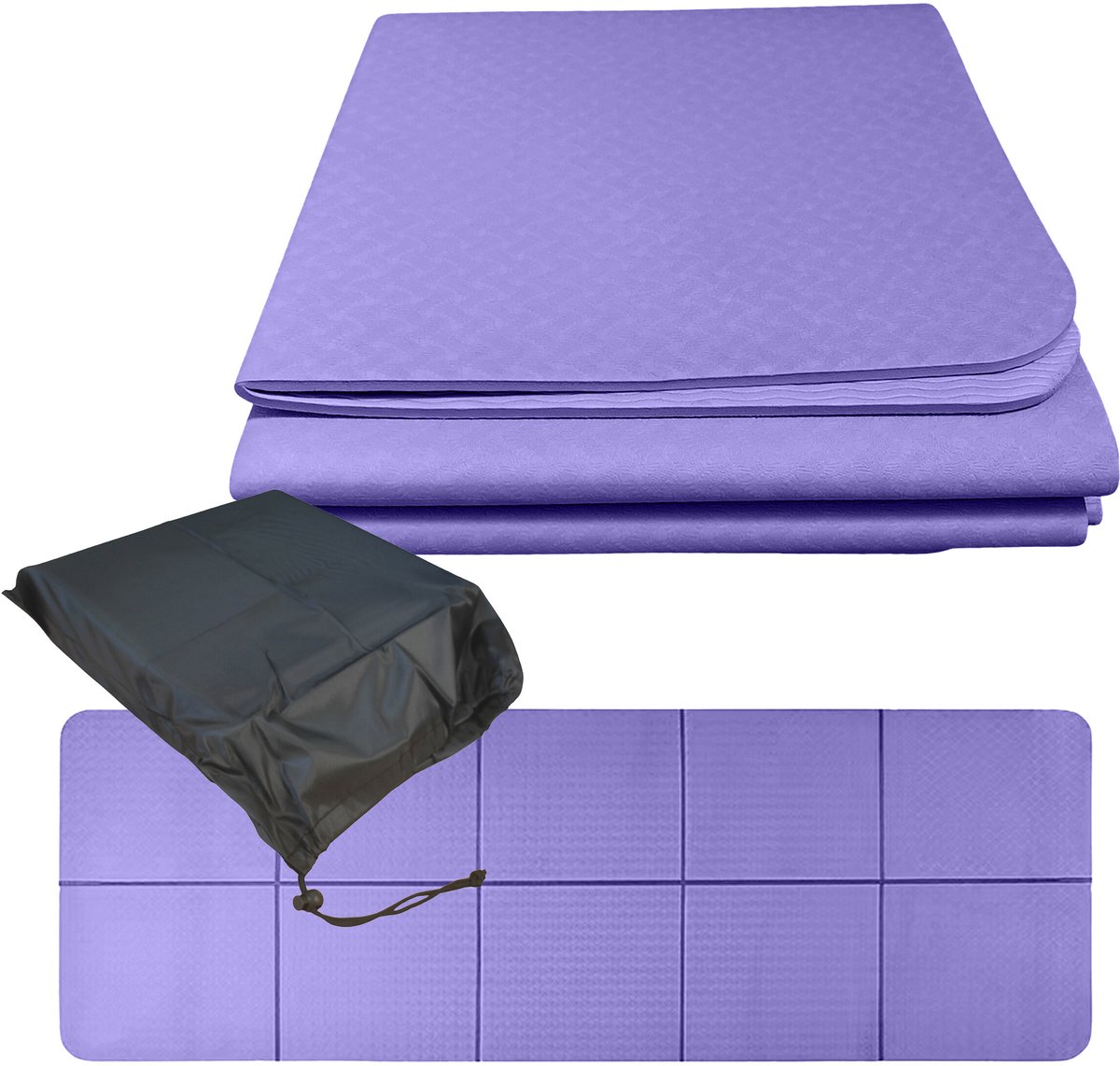Yogamat antislip - 6 mm - opvouwbaar - met tas - paars