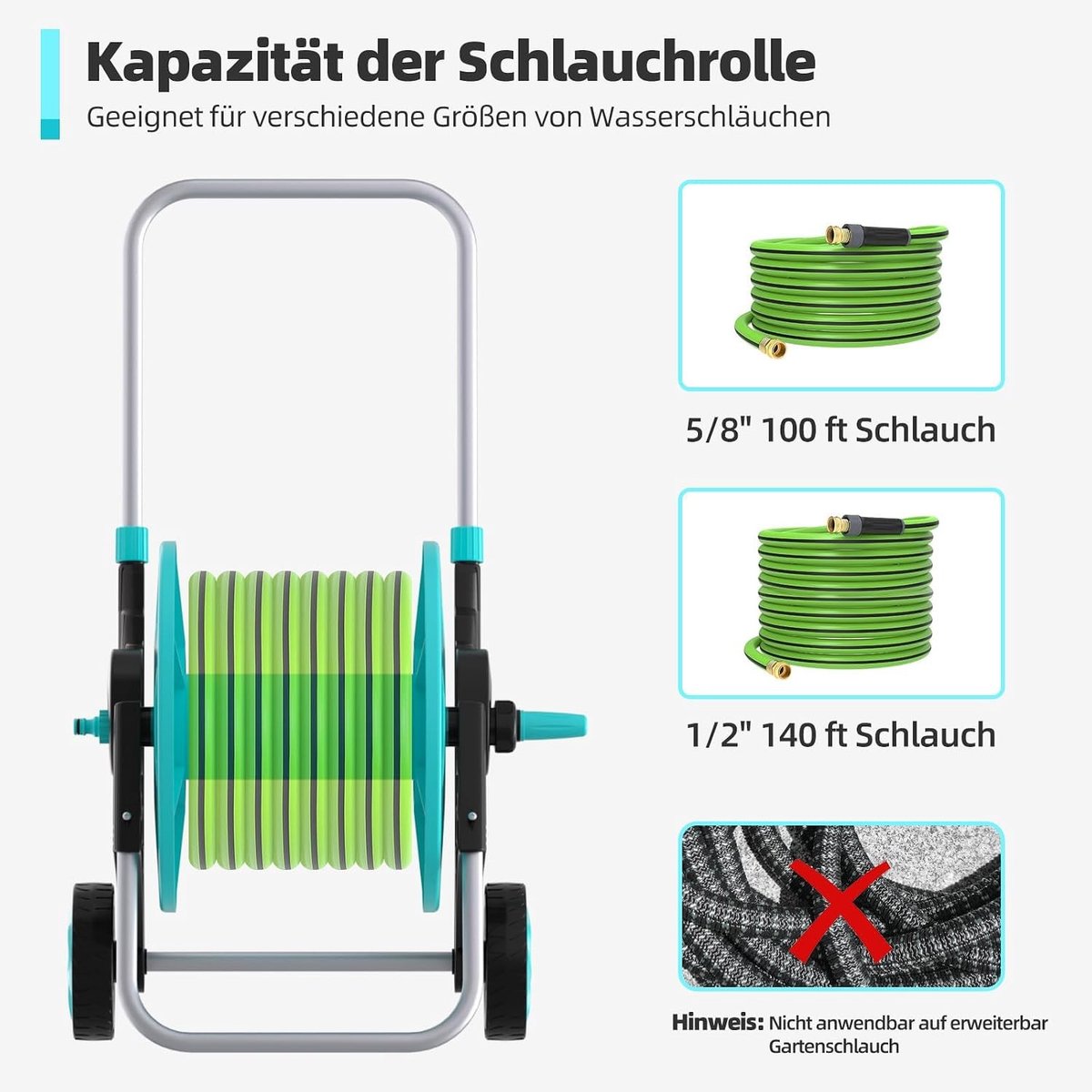 Tuinslanghaspel - Grijs - 30 x 39 x 55 cm - Verrijdbare Slangwagen met Verstelbare Leuning - Voor Tuin en Buiten