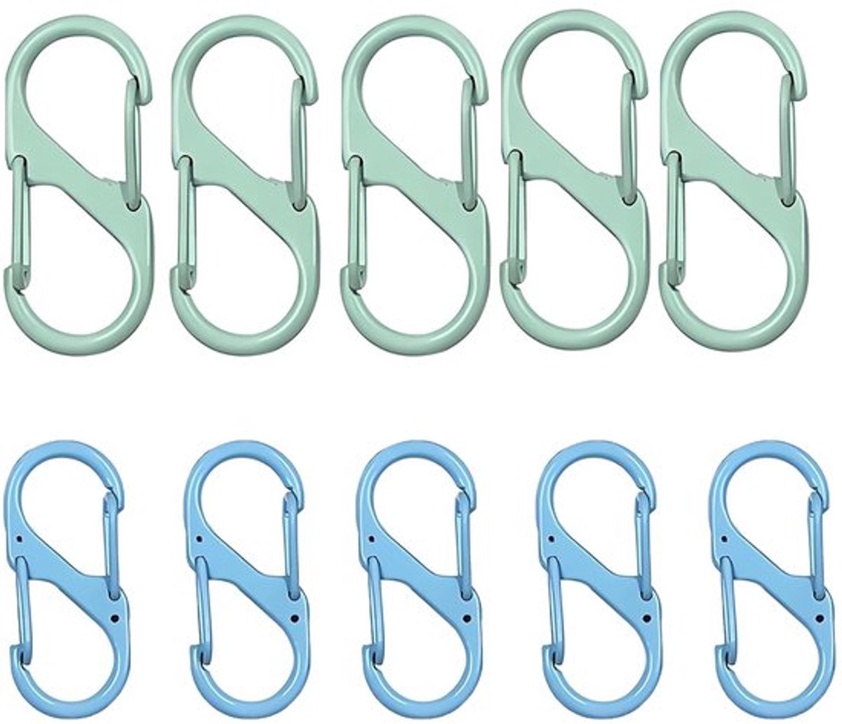 Karabijnhaak Set van 10 - Kleine/mini Karabijnhaken - Metalen Sleutelhanger - Kleurrijke Karabijnhaken - Voor Camping/Wandelen - Afmetingen 4,1 x 1,8 cm en 3,2 x 1,3 cm - Haakje
