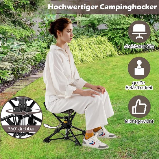 Opvouwbare Campingstoel - Draaibare Kruk - Buitenactiviteiten - 360 Graden Draaibaar - 150 kg draagvermogen - camouflage — afbeelding 3