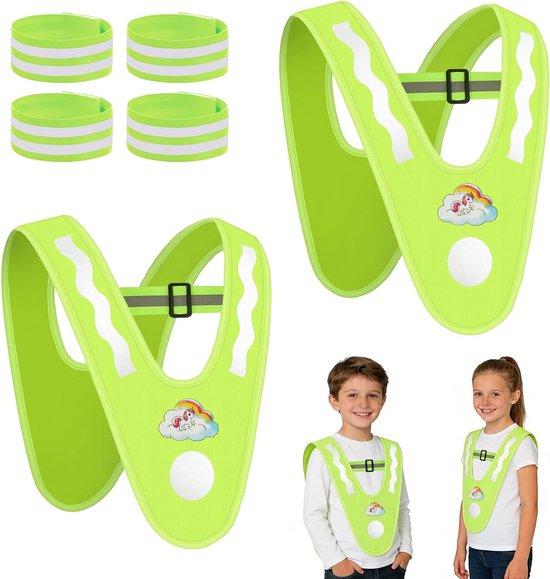 Reflecterend Kinder Vest - Veiligheidshesjes Set - Zichtbaar Zijn - V-vorm Design - 2 Stuks - Neon Geel