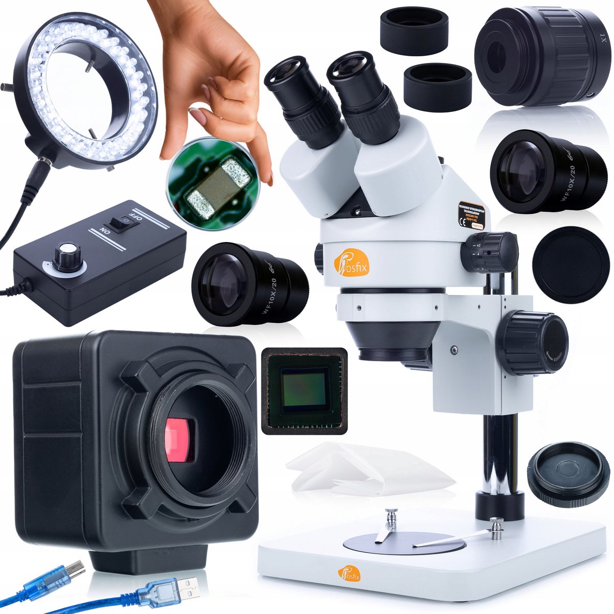Rosfix Microscoop Mercury Pro MSMP-T-PS1 Trinokulair - Crux PRO KMCP-HDMI-USB 5MP Camera