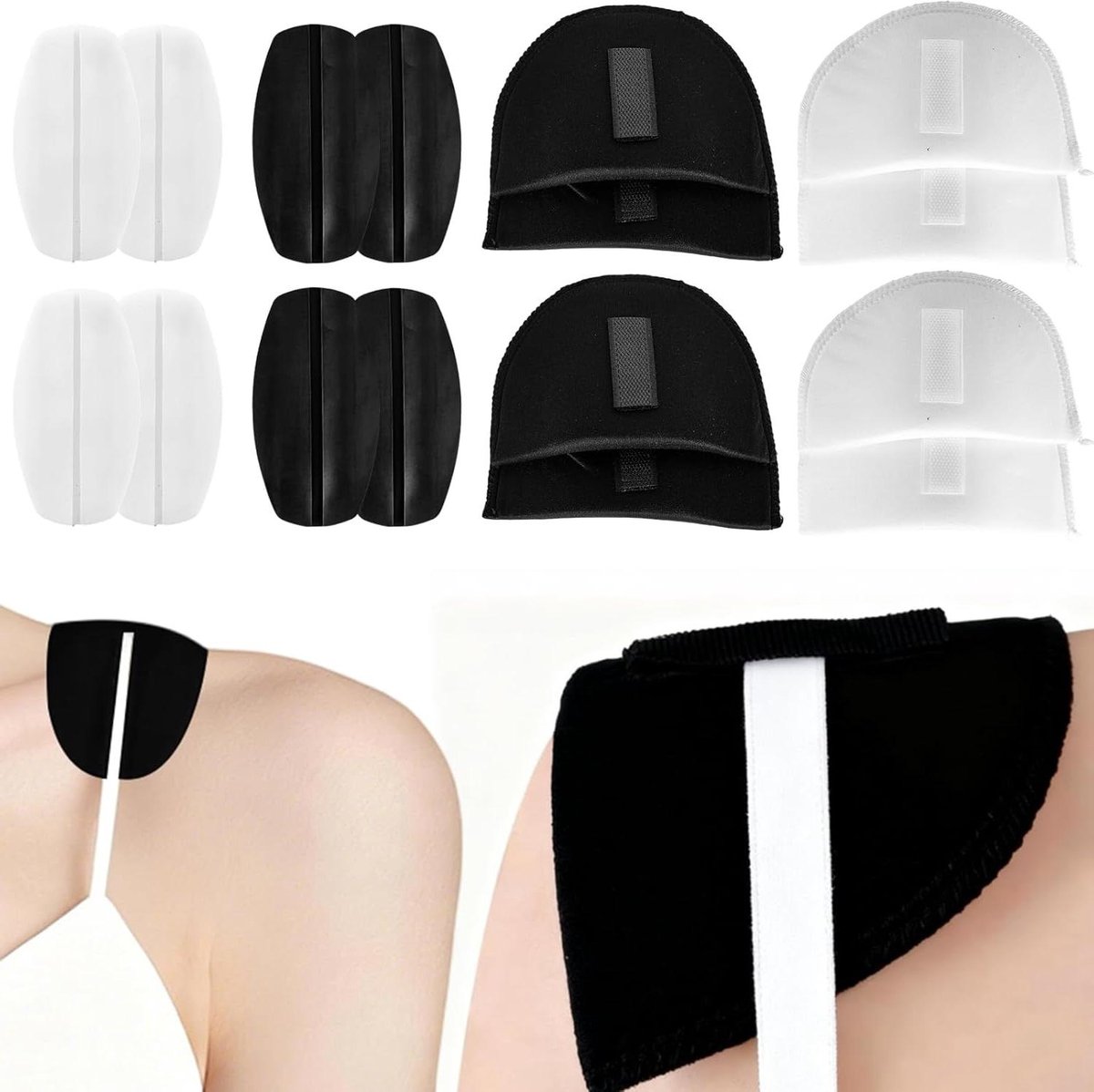 Schouderkussens - Schoudervullingen - Kleding Verbeteren - Antislip en Ademend - 15 cm dik - Zwart en Wit