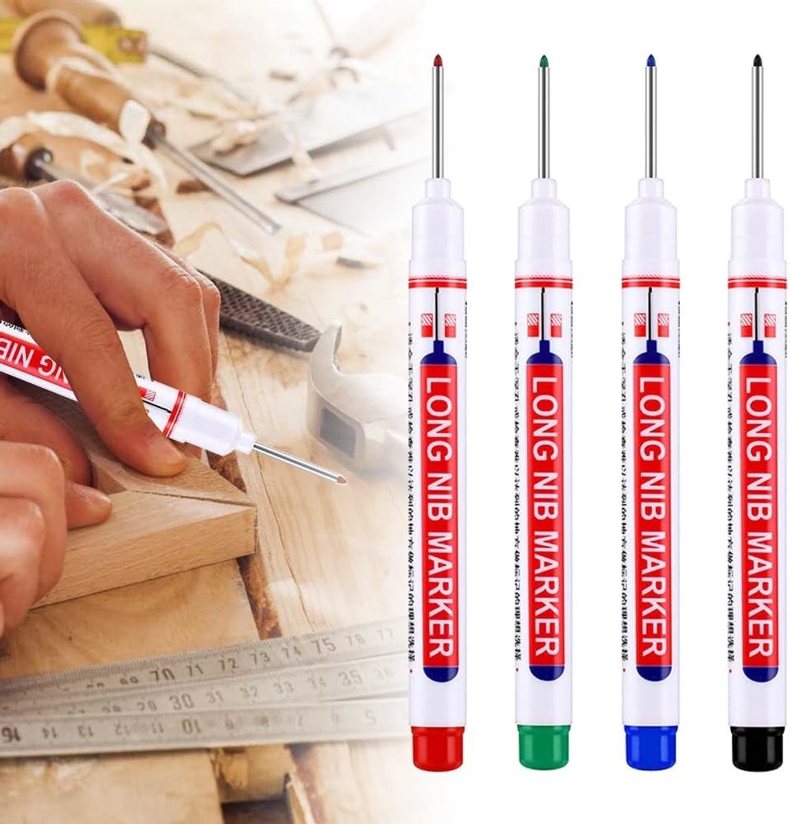 Diepe Gat Marker - Houtbewerking Potloden voor Hout, Metaal en Papier - Waterdicht en Sneldrogend - Set van 4 Stuks