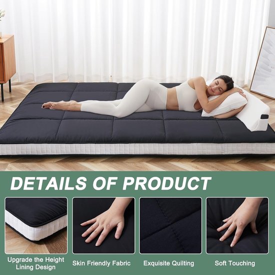 Futon Matras - Japanse Vloermat - Logeren en Slapen - Vijflaags Ontwerp - 140x200cm - Zwart — afbeelding 5