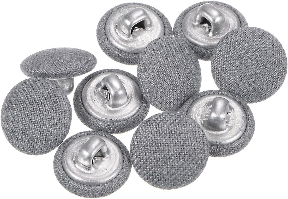 Set van 10 Ronde Metalen Knopen met Katoenen Bedekking 20L (12.5mm) voor Kostuums, Overhemden en Jassen - Grijs, Duurzaam en Stijlvol