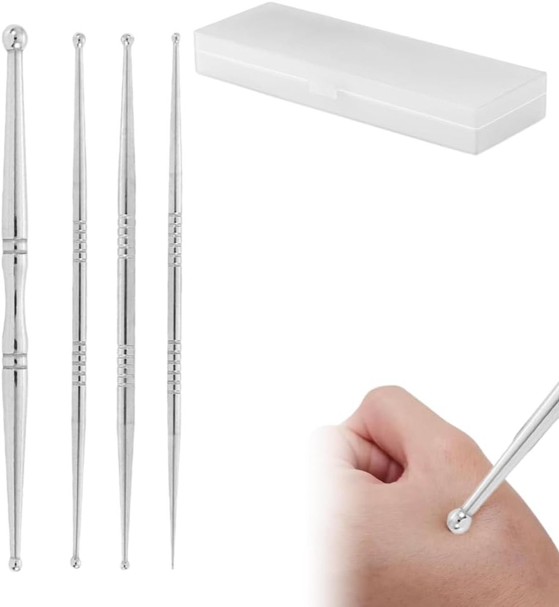 Set van 4 Acupunctuurpennen voor Ooracupunctuur, Gezichtsreflexologie en Massagepunten