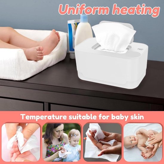Baby Waswarmer - Vochtige Doekjes Dispenser - Luier Wisselen - Constante Warmte - 20 x 10 x 10 cm - Wit — afbeelding 4
