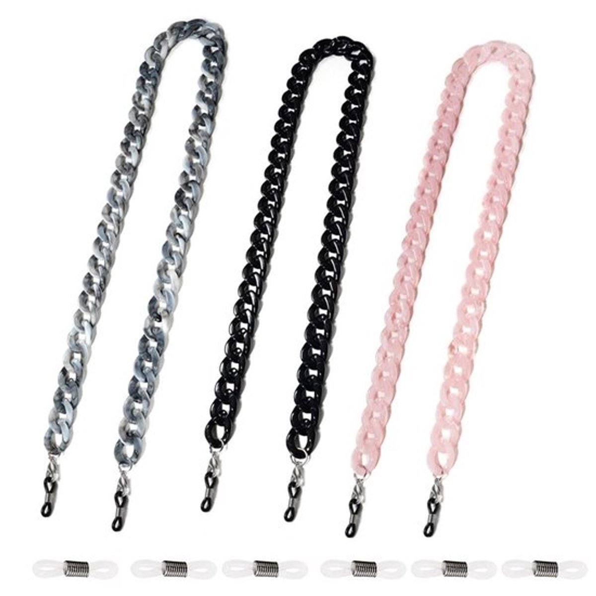 Brillenketting 3 Stuks - Acryl/Siliconen - Verstelbaar - Antislip - Multifunctioneel - Lengte 72 cm - Brillenkoord