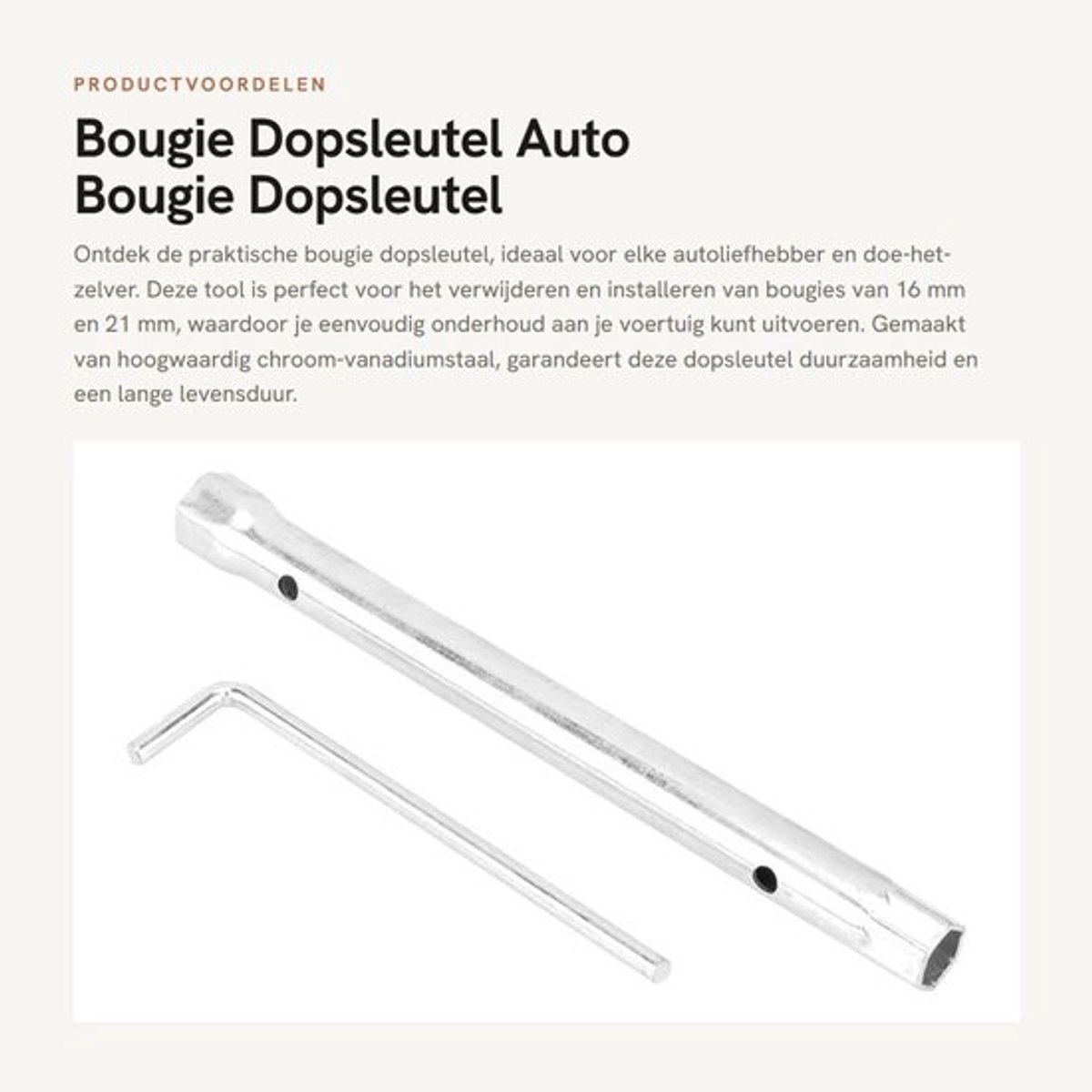 Bougie Dopsleutel 16mm/21mm - Dubbelkops - Verlengstuk 170mm - Chroom-vanadiumstaal - Sterke compatibiliteit - 275mm lengte - Bougiesleutel