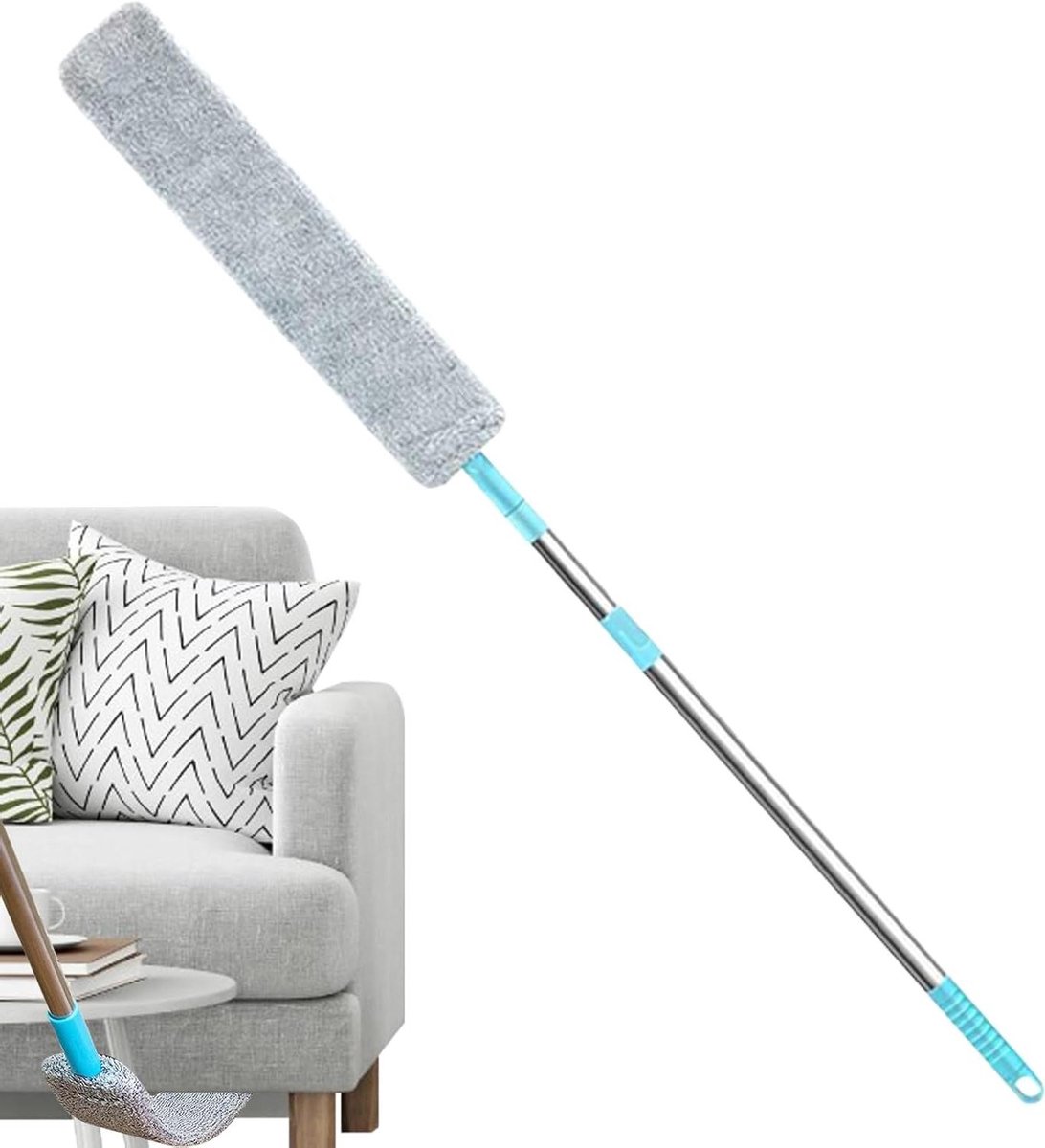 Platte Stofwisser - Schoonmaak Gereedschap - Onder Meubels Schoonmaken - Uitschuifbare Handgreep - 126 cm - Grijs