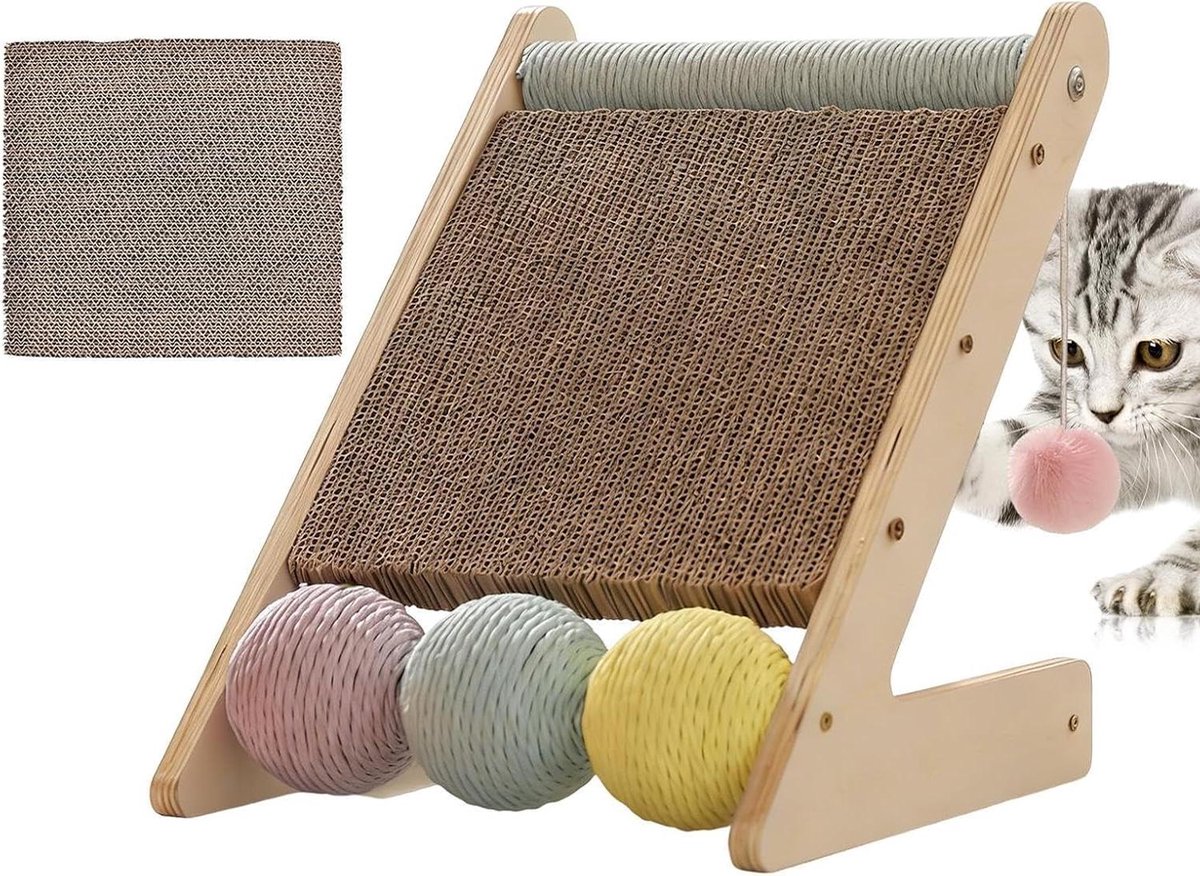Krabplank voor katten - Krabmat kattenhoek - Meubels beschermen - Met speelbal - 46 x 26.5 x 9 cm