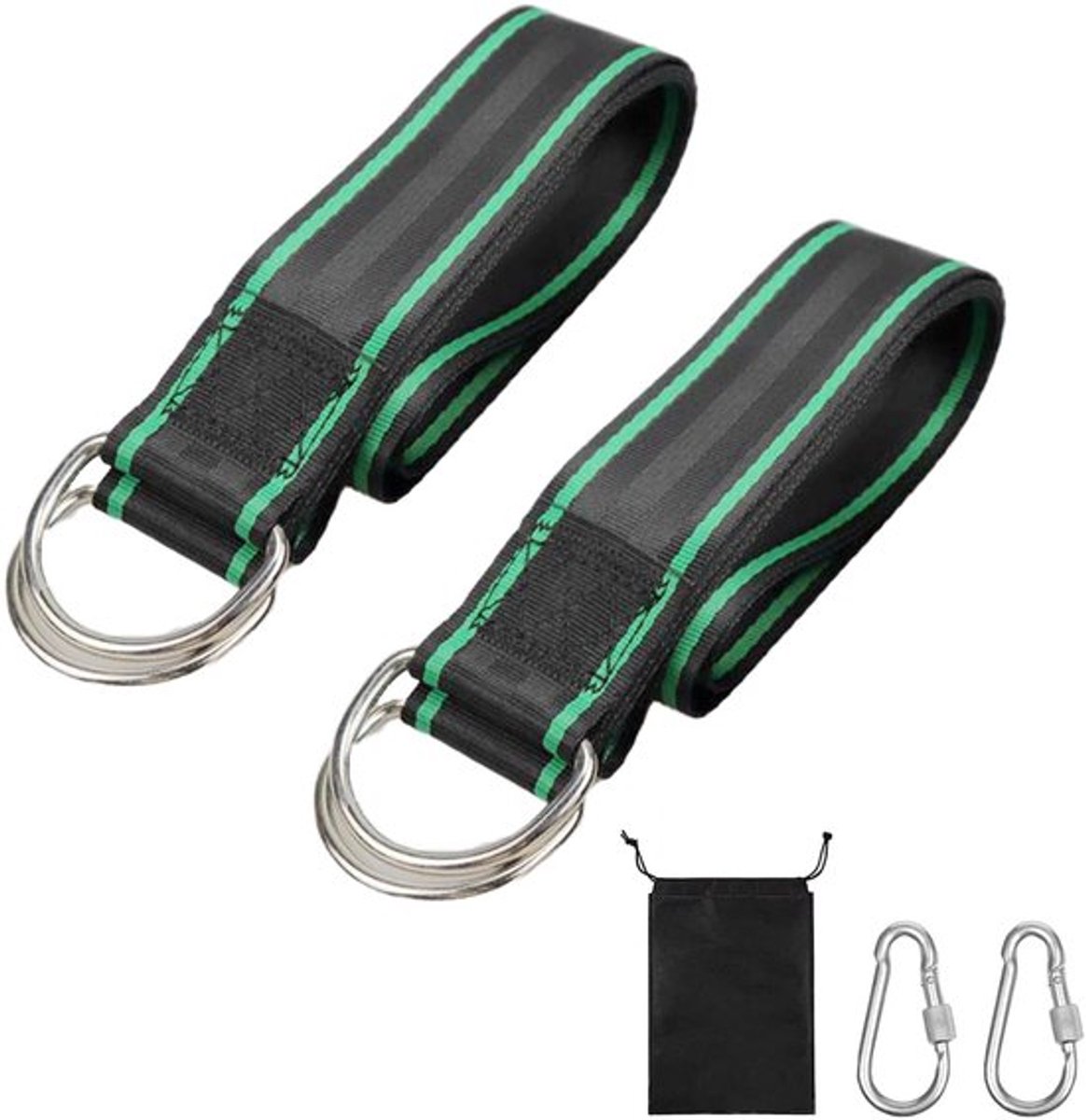 2 Stuks Groen Schommel Accessoires, Hangmat Touw, Voorzien van 2 Stuks Moergespen, Gebruikt voor het Bevestigen van Schommels, Hangstoelen, Hangmatten etc