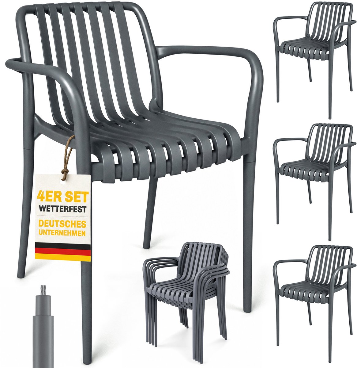 Outsunny Tuin eetstoelen set-Kunststof-55L x 58,5B x 81,5H cm-Donkergrijs