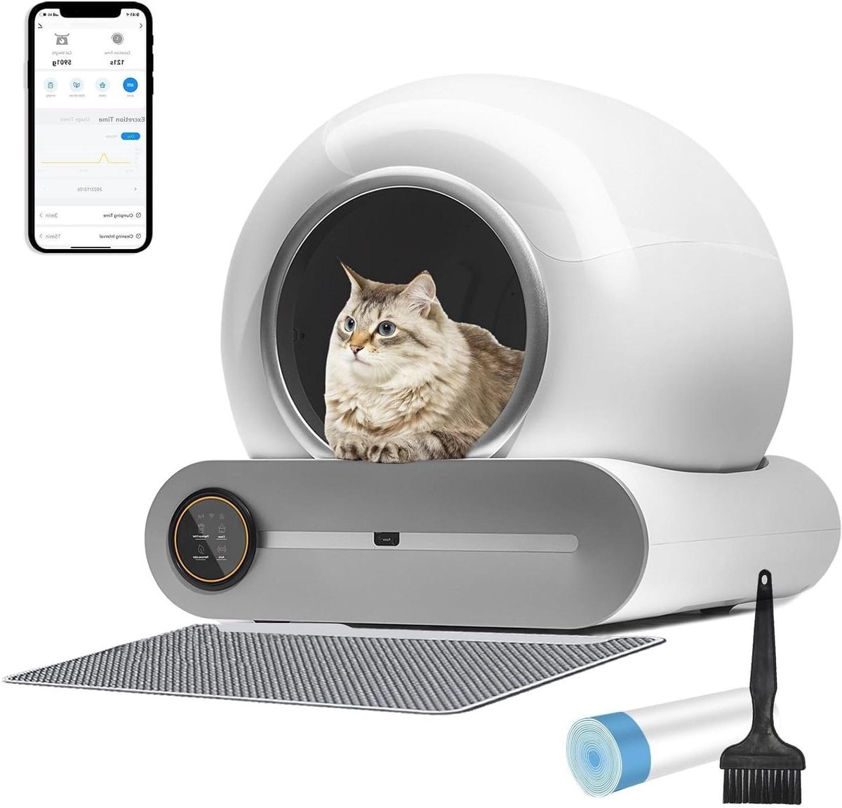 Automatische Kattenbak - Zelfreinigende Bak - Kattenverzorging - APP Controle - 65L+9L - Wit